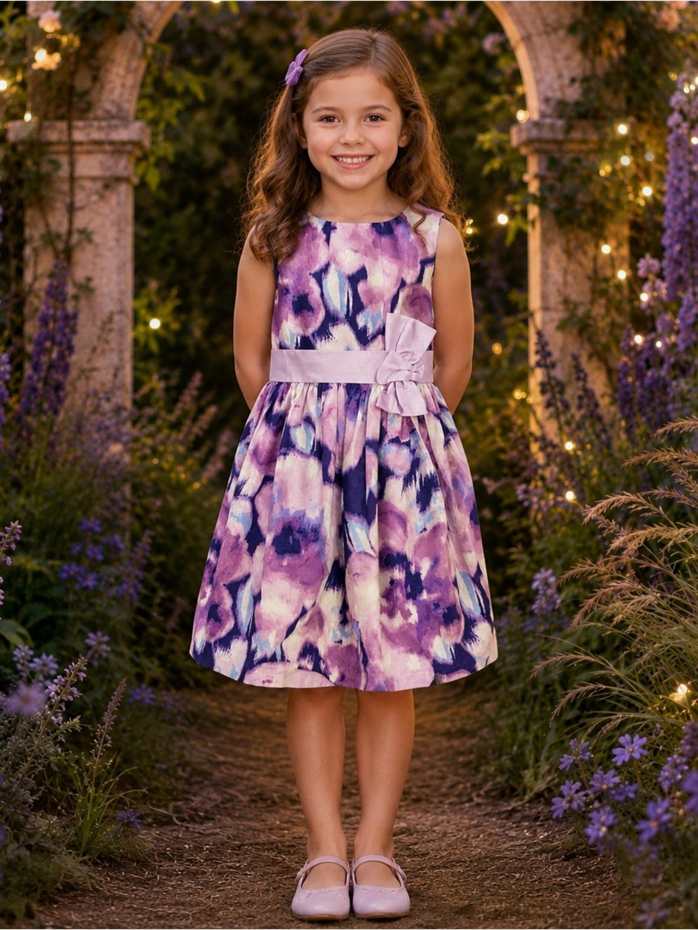 Bonnie Jean 3T Floral Formal Dress Bow EUC